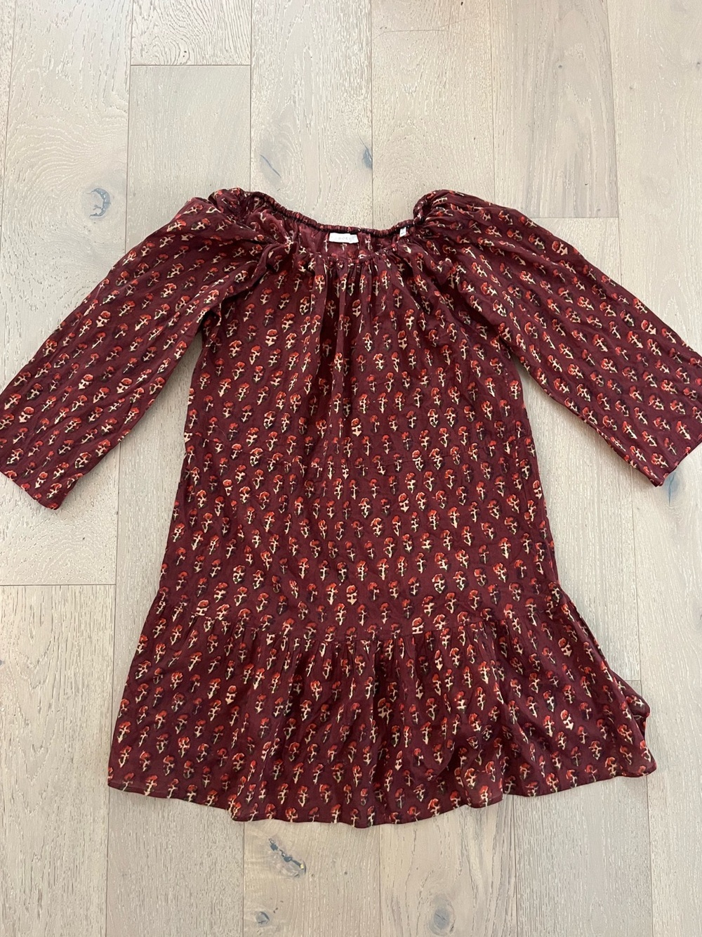 Doen RARE Rust Red Floral Long-Sleeve Off-Shoulder Dress Sz M - Picture 5 of 5
